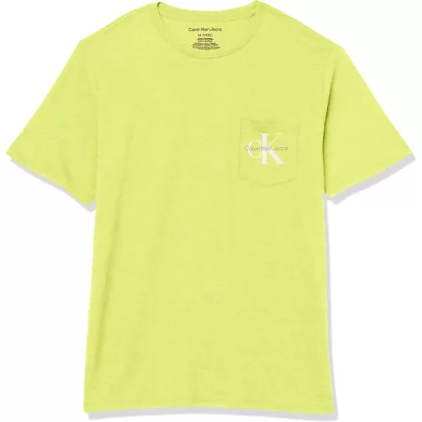 Calvin Klein Boys Short Sleeve Pocket Logo Crew Neck TShirt Soft Comfortable Relaxed FitHeather Lime Punch