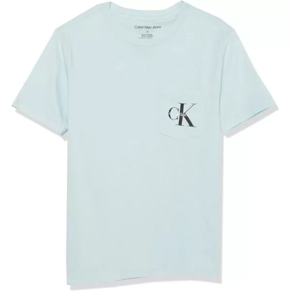 Calvin Klein Boys Short Sleeve Pocket Logo Crew Neck TShirt Soft Comfortable Relaxed FitIce Blue