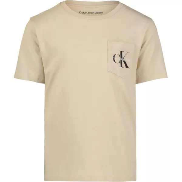 Calvin Klein Boys Short Sleeve Pocket Logo Crew Neck TShirt Soft Comfortable Relaxed FitLinen