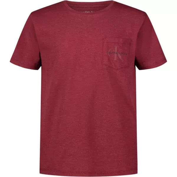 Calvin Klein Boys Short Sleeve Pocket Logo Crew Neck TShirt Soft Comfortable Relaxed FitRed Carpet Heather