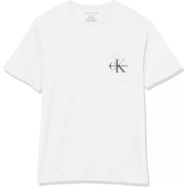 Calvin Klein Boys Short Sleeve Pocket Logo Crew Neck TShirt Soft Comfortable Relaxed FitWhite