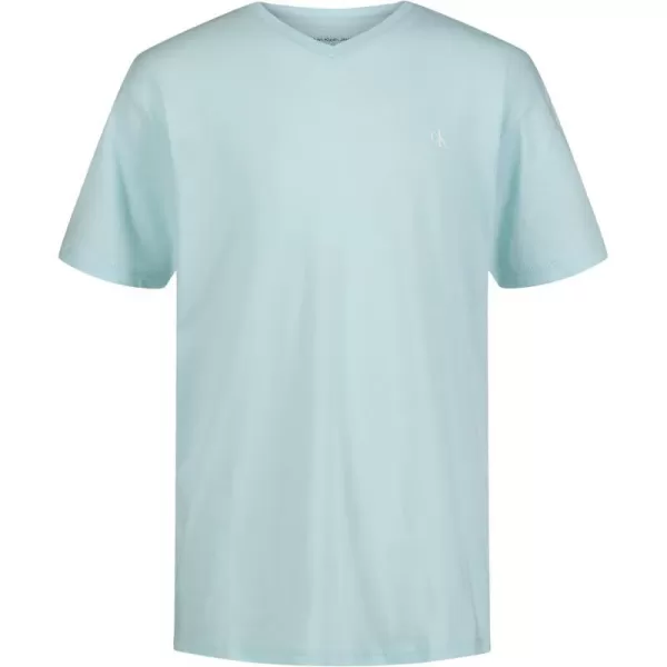 Calvin Klein Boys Short Sleeve Solid VNeck TShirt Soft Comfortable Relaxed FitLight Blue