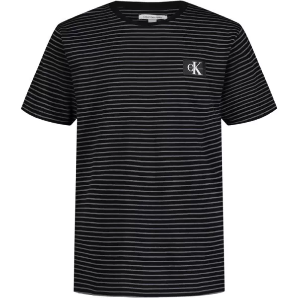 Calvin Klein Boys Short Sleeve Striped Crew Neck TShirt Soft Comfortable Relaxed FitExtra Linear Black