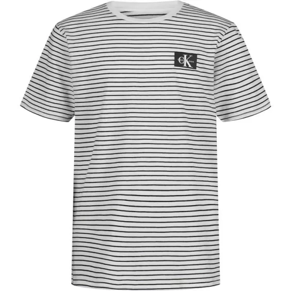 Calvin Klein Boys Short Sleeve Striped Crew Neck TShirt Soft Comfortable Relaxed FitExtra Linear White