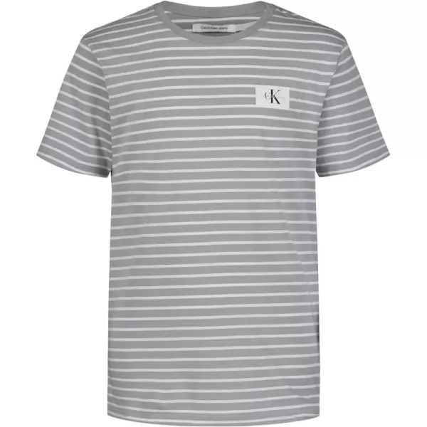 Calvin Klein Boys Short Sleeve Striped Crew Neck TShirt Soft Comfortable Relaxed FitLinear Quarry