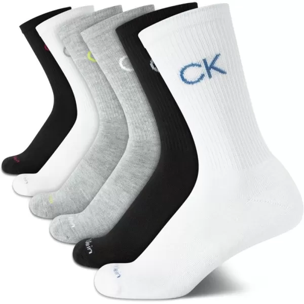 Calvin Klein Boys Socks  Cushion Crew Cut Socks 6 PackGreyWhiteBlack