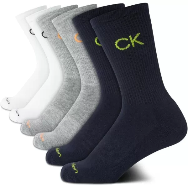 Calvin Klein Boys Socks  Cushion Crew Cut Socks 6 PackNavyGreyWhite