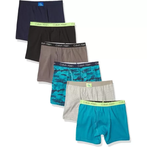 Calvin Klein Boys Underwear Cotton Boxer Brief 6 PackCastlerock GreyMoon BlueBlack IrisCamoHeather GreyBlack