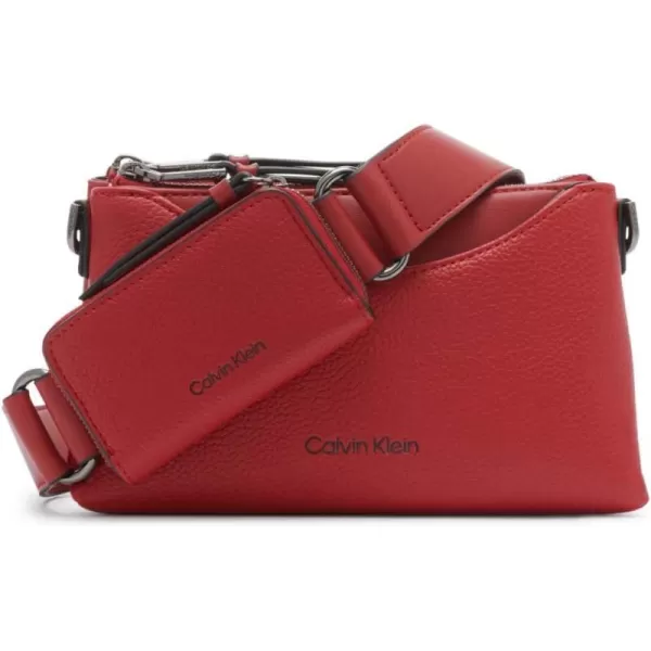 Calvin Klein Chrome Organizational 2 in 1 Top Zip CrossbodyRuby Red