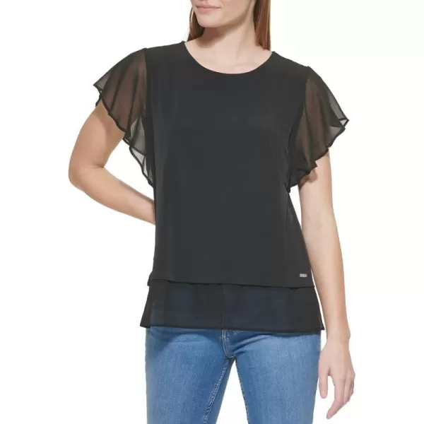 Calvin Klein Ck Womens Blouse Ruffle SleeveBlack