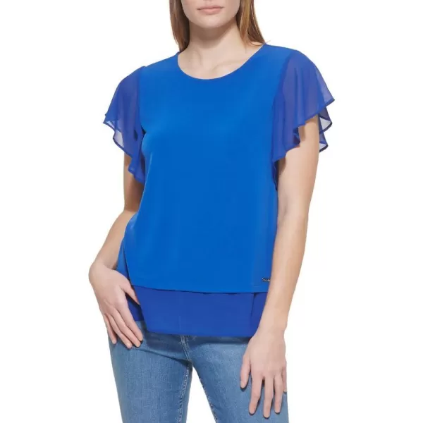 Calvin Klein Ck Womens Blouse Ruffle SleeveKlein Blue