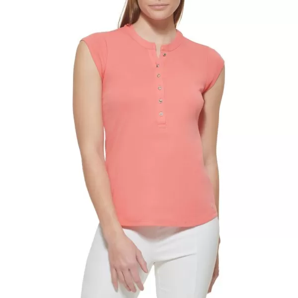 Calvin Klein Ck Womens TShirt Button DownPorcln Rose