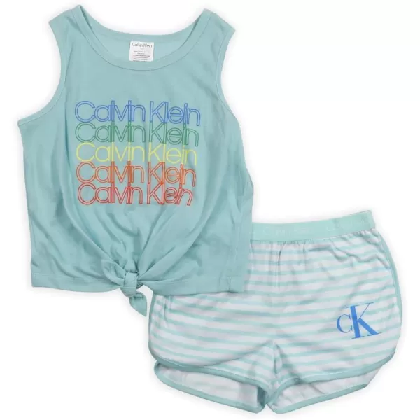 Calvin Klein Girls 2 Piece Sleepwear TShirt and Shorts Pajama Set PjBlue Glow