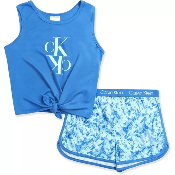 Calvin Klein Girls 2 Piece Sleepwear TShirt and Shorts Pajama Set PjFrench Blue Tie Dye