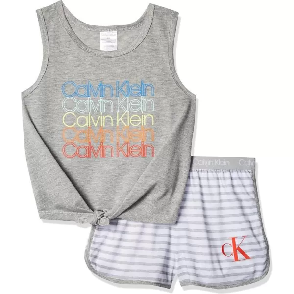 Calvin Klein Girls 2 Piece Sleepwear TShirt and Shorts Pajama Set PjGreyHeather Stripe