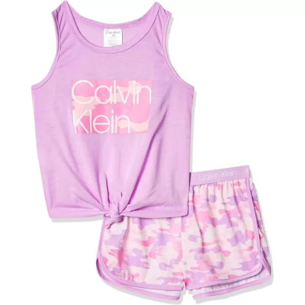 Calvin Klein Girls 2 Piece Sleepwear TShirt and Shorts Pajama Set PjLilac Camo