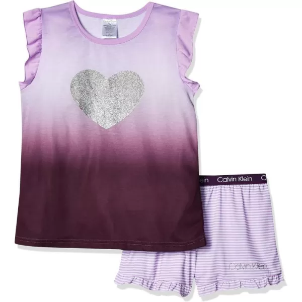 Calvin Klein Girls 2 Piece Sleepwear TShirt and Shorts Pajama Set PjLogo PurpleLilac Mini Stripe