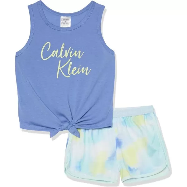 Calvin Klein Girls 2 Piece Sleepwear TShirt and Shorts Pajama Set PjTie Dye Mint