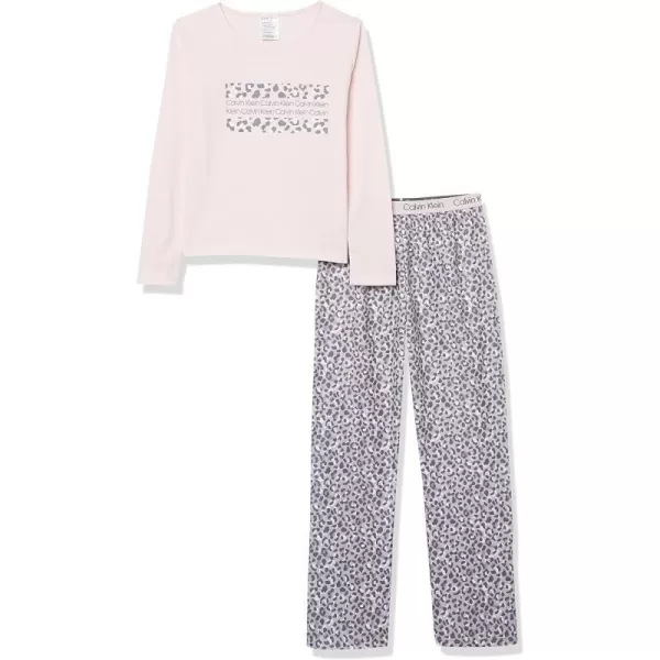 Calvin Klein Girls Brushed Micro 2 Piece Pajama SetCrystal PinkLeopard