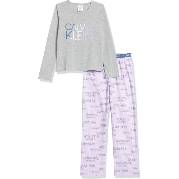 Calvin Klein Girls Brushed Micro 2 Piece Pajama SetHeather GreyCk Amethyst