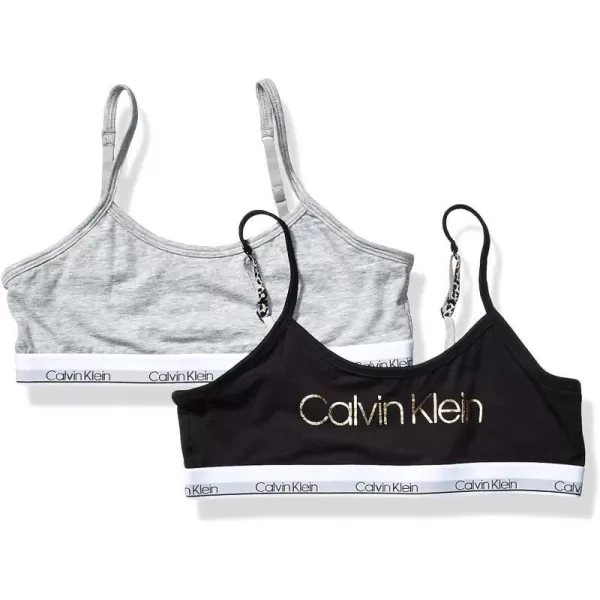 Calvin Klein Girls Cotton Training Bra Bralette with Adjustable Straps 2 Pack2 Pack  Black Heather Grey