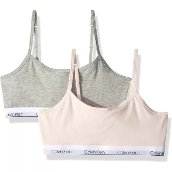 Calvin Klein Girls Cotton Training Bra Bralette with Adjustable Straps 2 Pack2 Pack  Crystal Pink Heather Grey