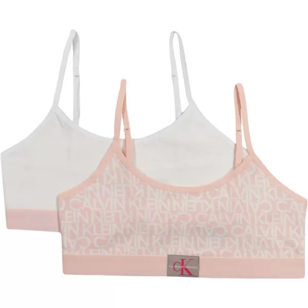 Calvin Klein Girls Cotton Training Bra Bralette with Adjustable Straps 2 Pack2 Pack  Crystal Pink Multi LogoWhite