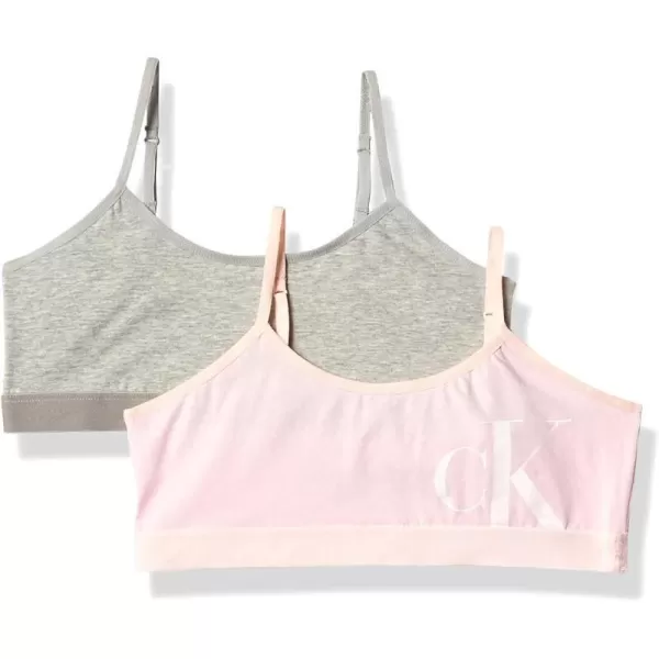 Calvin Klein Girls Cotton Training Bra Bralette with Adjustable Straps 2 Pack2 Pack  Heather GreyCrystal Pink Logo