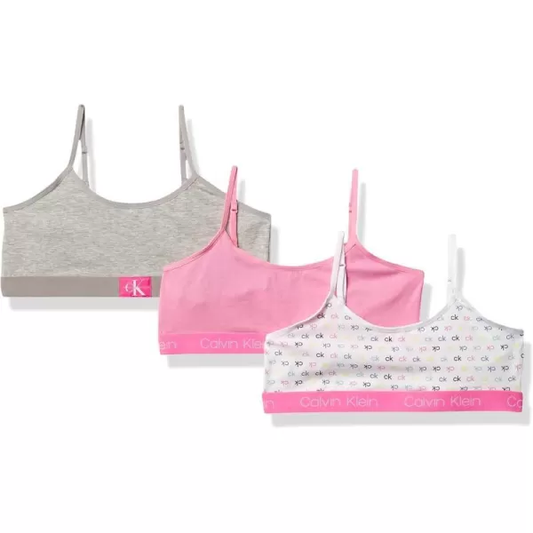 Calvin Klein Girls Cotton Training Bra Bralette with Adjustable Straps 2 Pack3 Pack  PinkHeather GreyWhite Multi Logo