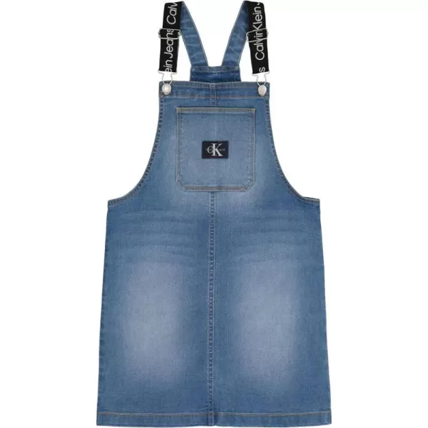 Calvin Klein Girls Denim Skirtall Dress Overall Style with Hook amp Loop Closure Boyfriend Fit Functional Front PocketAuthentic