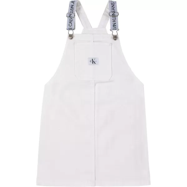 Calvin Klein Girls Denim Skirtall Dress Overall Style with Hook amp Loop Closure Boyfriend Fit Functional Front PocketWhiteout Logo