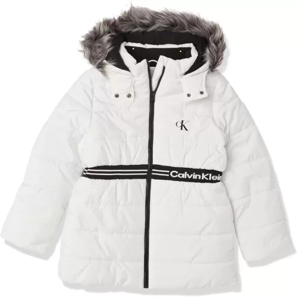 Calvin Klein Girls Hooded Winter Puffer Jacket FullLength Heavy Weight Coat with Fleece LiningWhite Logo Waist