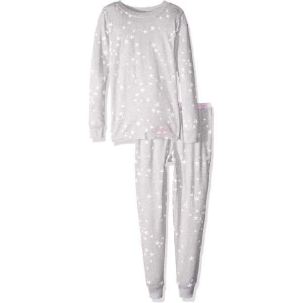 Calvin Klein Girls Little 2 Piece Sleepwear Top and Bottom Long Sleeve Pajama Set PjHeather Grey White Stars