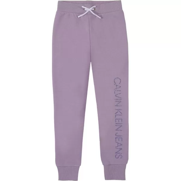 Calvin Klein Girls Logo Sweatpants Fleece Joggers with Ribbed Cuffs amp WaistbandLilac Ghost