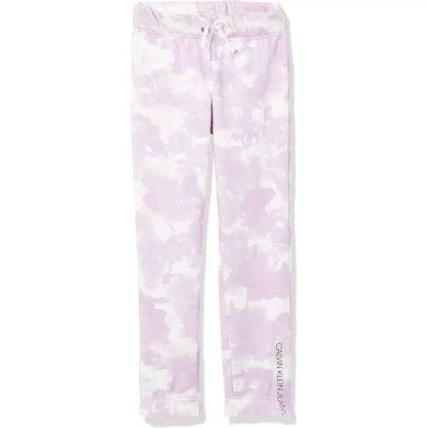 Calvin Klein Girls Logo Sweatpants Fleece Joggers with Ribbed Cuffs amp WaistbandLilac Tie Dye