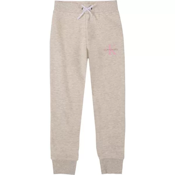 Calvin Klein Girls Logo Sweatpants Fleece Joggers with Ribbed Cuffs amp WaistbandOatmeal Monogram