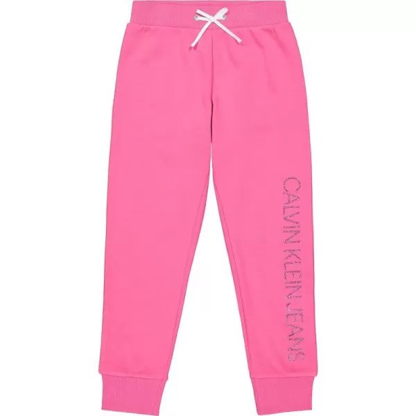 Calvin Klein Girls Logo Sweatpants Fleece Joggers with Ribbed Cuffs amp WaistbandPink Poppy Ghost