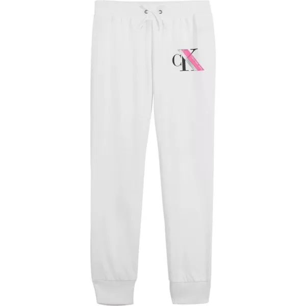 Calvin Klein Girls Logo Sweatpants Fleece Joggers with Ribbed Cuffs amp WaistbandWhite Vertical