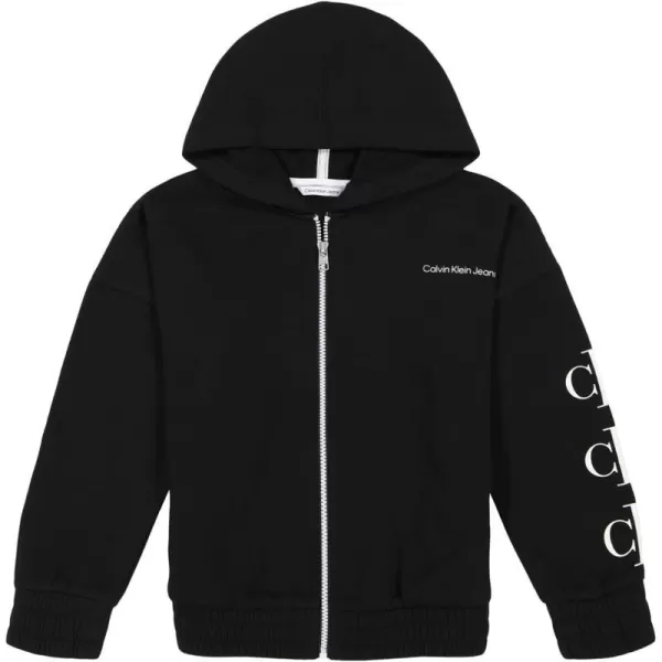 Calvin Klein Girls Logo Sweatshirt Fleece Hoodie with FullZip Front amp Functional PocketsBlack Logo Zip