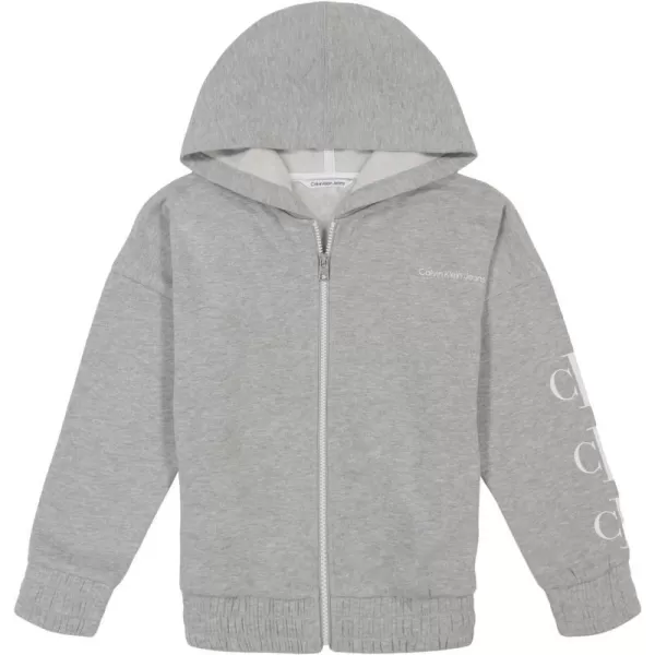 Calvin Klein Girls Logo Sweatshirt Fleece Hoodie with FullZip Front amp Functional PocketsLight Grey Zip