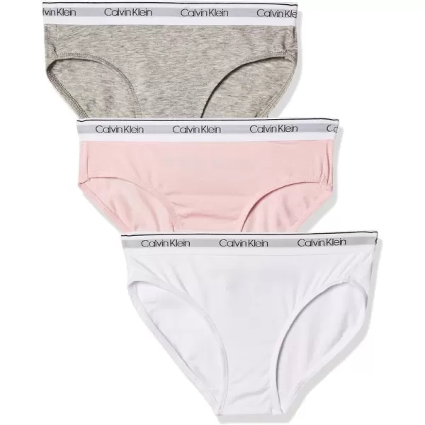 Calvin Klein Girls Modern Cotton 2 Pack Bikini3 Pack  Crystal Pink Classic White Heather Grey