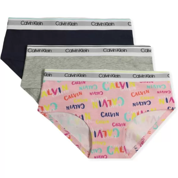 Calvin Klein Girls Modern Cotton Hipster UnderwearCk Chalk PinkHeather GreyMood Indigo