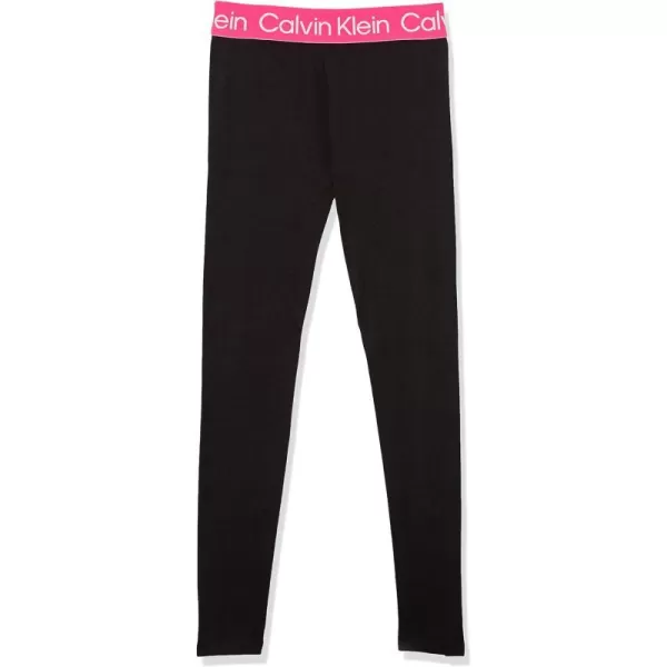 Calvin Klein Girls Performance Leggings Full Length Athletic Stretch Pants with Logo DesignPink Pop