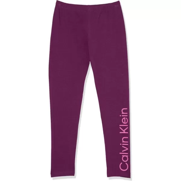 Calvin Klein Girls Performance Leggings Full Length Athletic Stretch Pants with Logo DesignPurple Pop