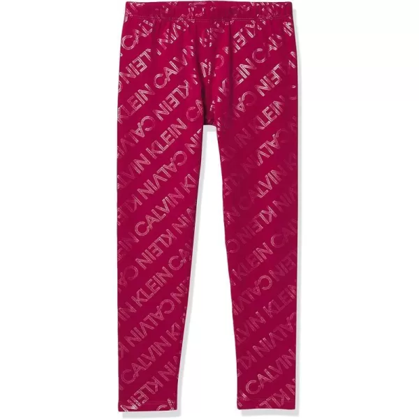 Calvin Klein Girls Performance Leggings Full Length Athletic Stretch Pants with Logo DesignRed Gloss