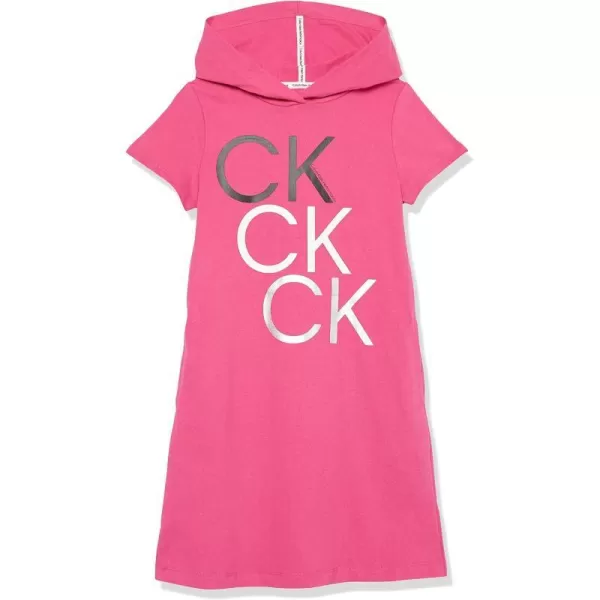 Calvin Klein Girls Performance Logo Sweatshirt Dress Fleece Hoodie with Long Or Short SleevesBerry Logo