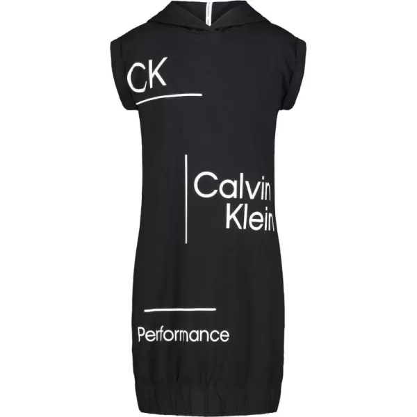 Calvin Klein Girls Performance Logo Sweatshirt Dress Fleece Hoodie with Long Or Short SleevesBlack Clinched Hem