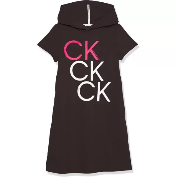 Calvin Klein Girls Performance Logo Sweatshirt Dress Fleece Hoodie with Long Or Short SleevesBlack Logo