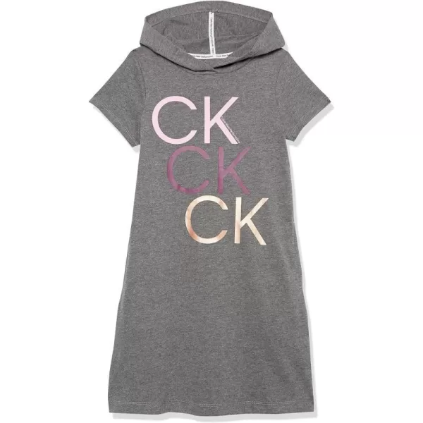 Calvin Klein Girls Performance Logo Sweatshirt Dress Fleece Hoodie with Long Or Short SleevesGrey Logo Toss