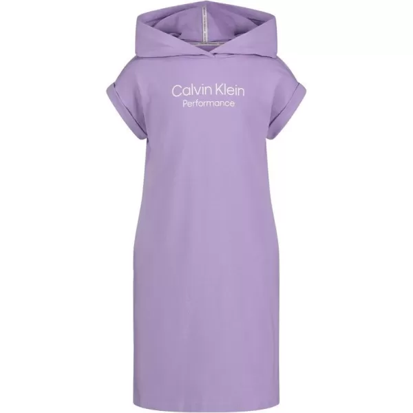 Calvin Klein Girls Performance Logo Sweatshirt Dress Fleece Hoodie with Long Or Short SleevesPurple Rose